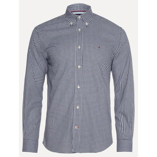 Camisa Tommy Hilfiger Masculina Xadrez Gingham Branca/Marinho