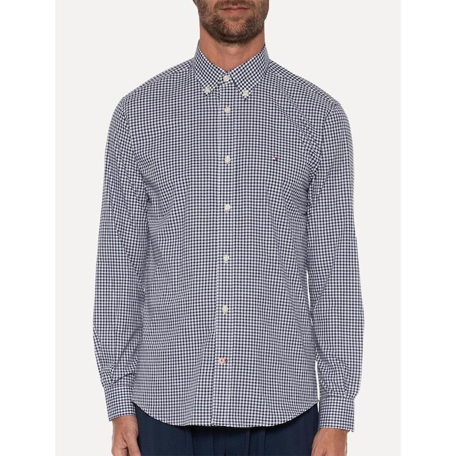 Camisa Tommy Hilfiger Masculina Xadrez Gingham Branca/Marinho