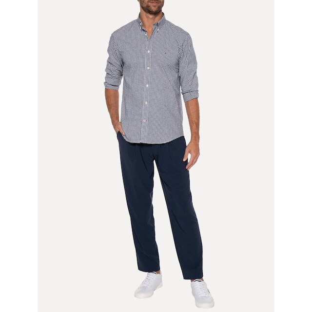Camisa Tommy Hilfiger Masculina Xadrez Gingham Branca/Marinho