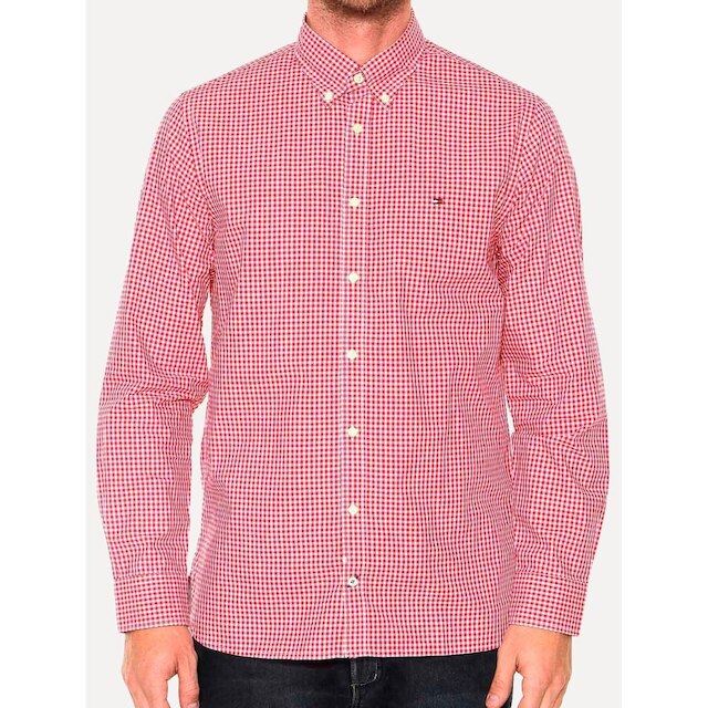 Camisa Tommy Hilfiger Masculina Xadrez Gingham Branca/Vermelha
