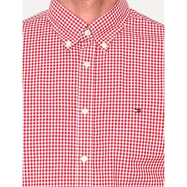 Camisa Tommy Hilfiger Masculina Xadrez Gingham Branca/Vermelha