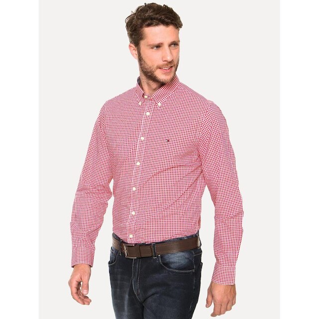 Camisa Tommy Hilfiger Masculina Xadrez Gingham Branca/Vermelha