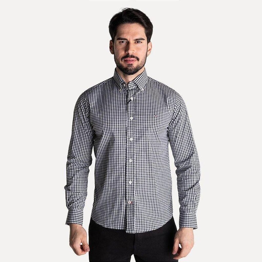 Camisa Tommy Hilfiger Xadrez Custom Fit Preta