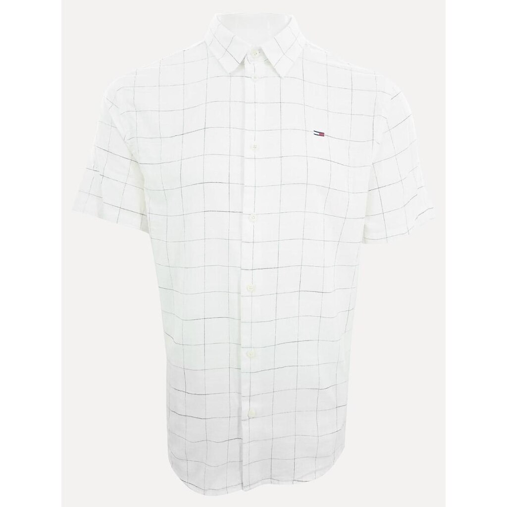 Camisa Tommy Jeans Masculina Manga Curta Regular Xadrez Check Branca