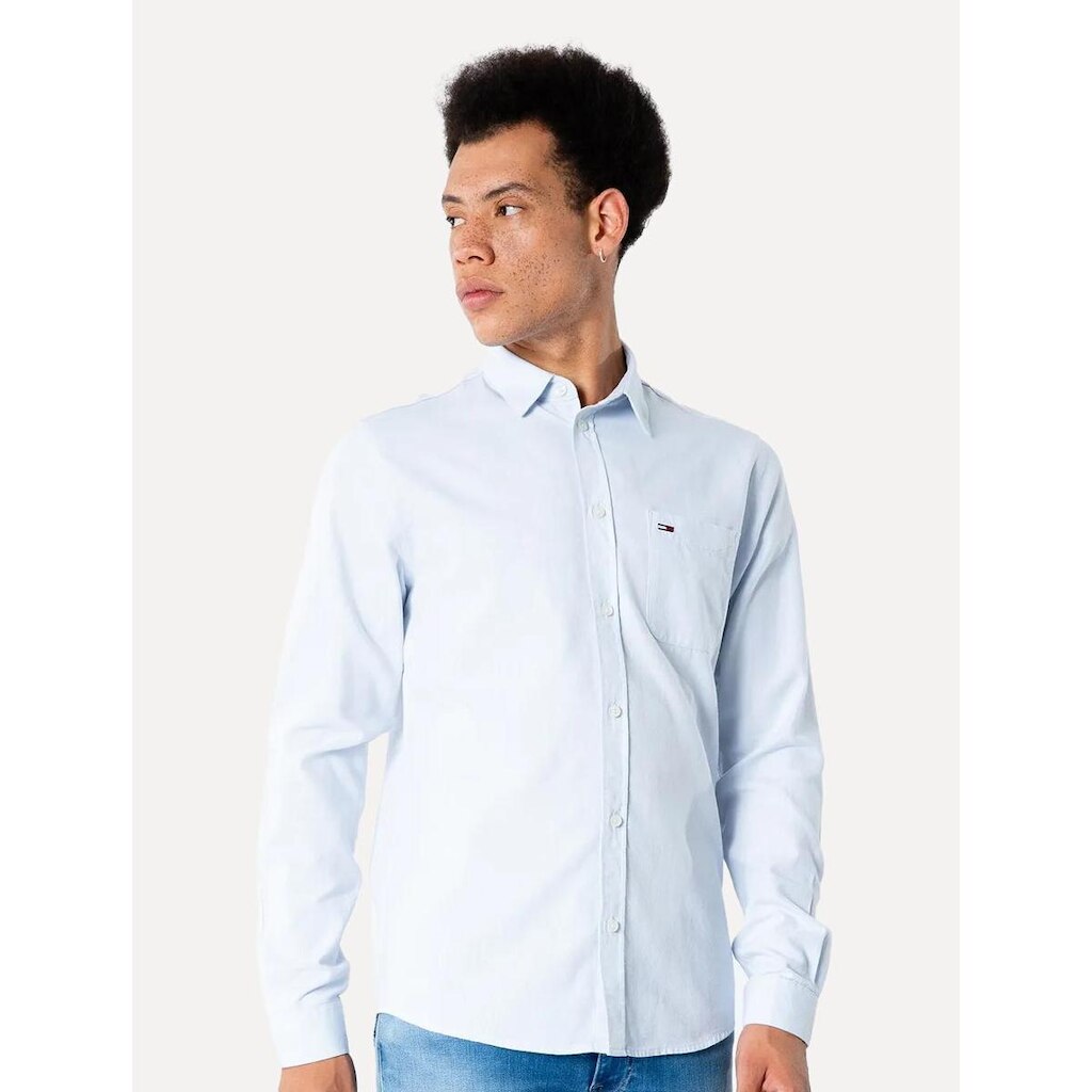 Camisa Tommy Jeans Masculina Regular Classic Oxford Mescla Azul Claro Mescla