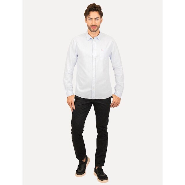 Camisa Tommy Jeans Masculina Regular Classic Oxford Pocket Azul Claro