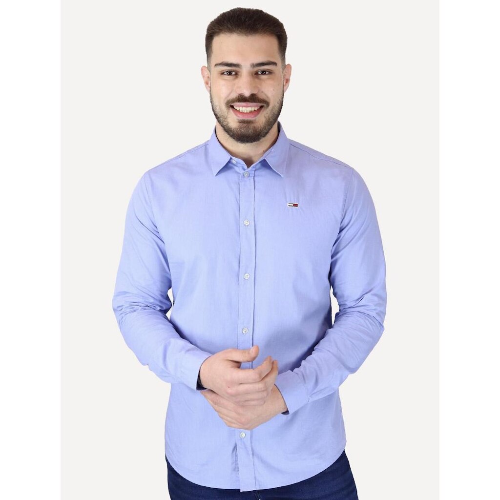 Camisa Tommy Jeans Masculina Regular Entry Poplin Azul Celeste