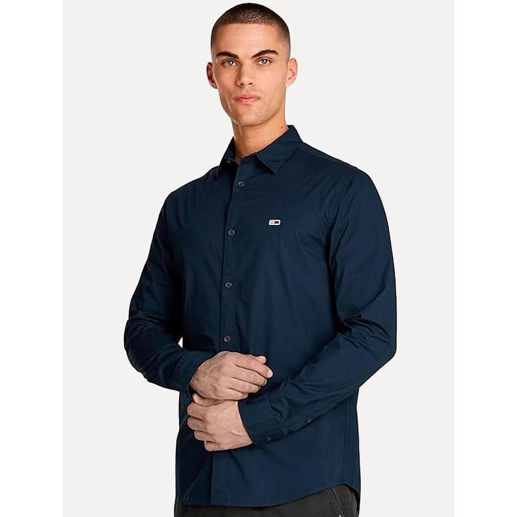 Camisa Tommy Jeans Masculina Regular Entry Poplin Azul Marinho