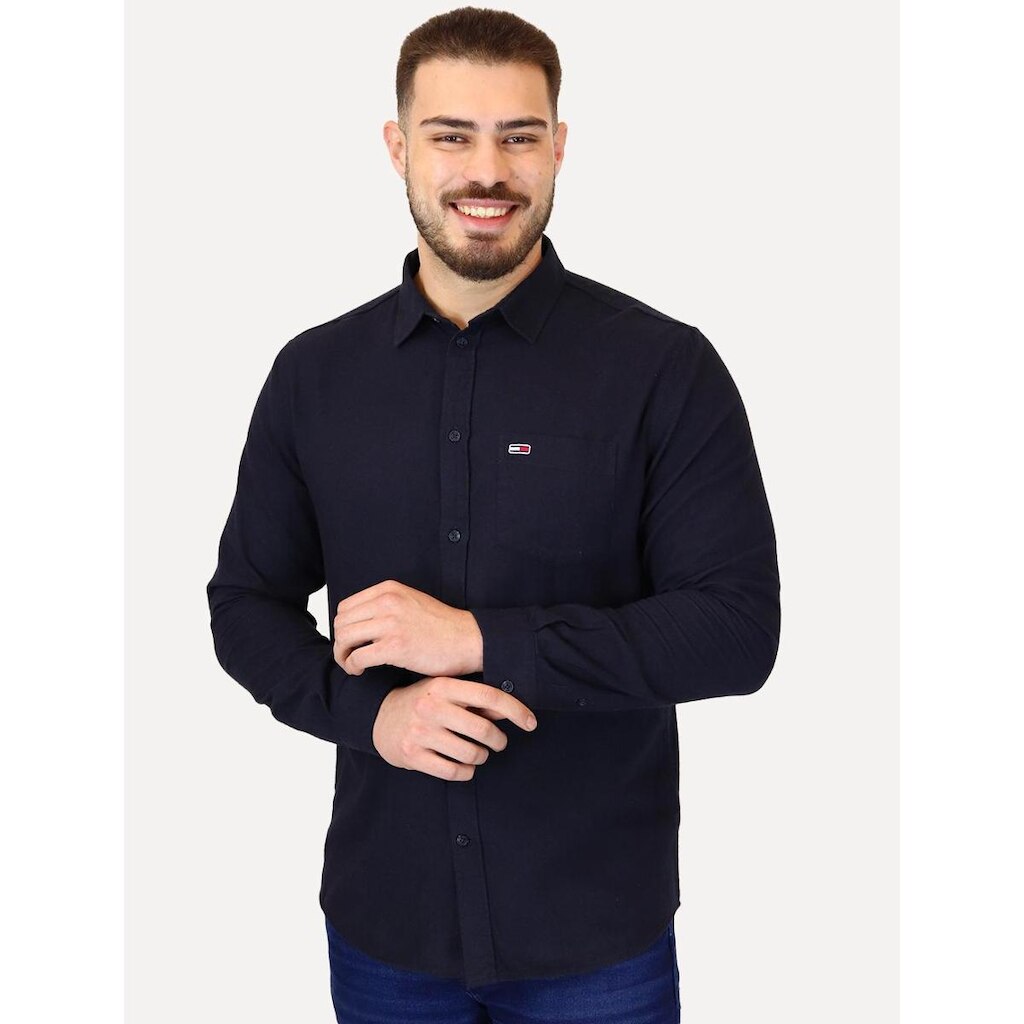 Camisa Tommy Jeans Masculina Regular Flannel Azul Marinho