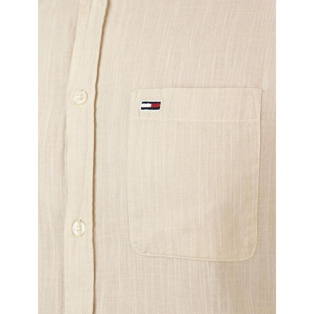 Camisa Tommy Jeans Masculina Regular Linen Blend Pocket Areia Mescla