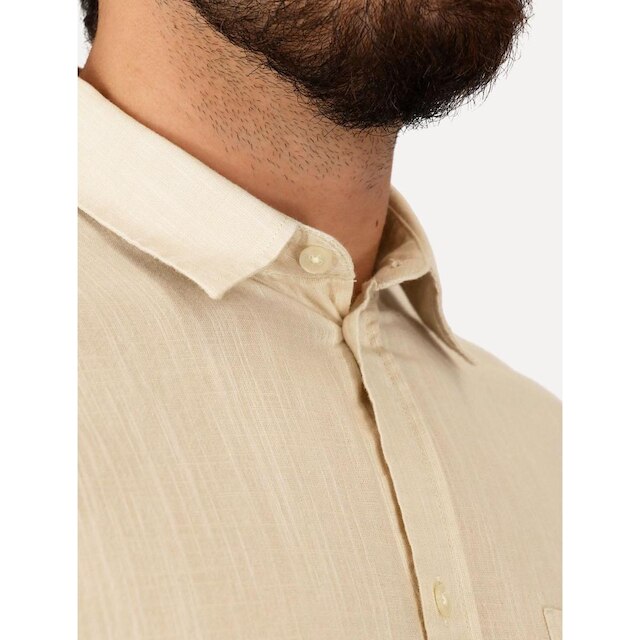 Camisa Tommy Jeans Masculina Regular Linen Blend Pocket Areia Mescla
