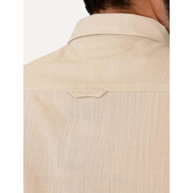Camisa Tommy Jeans Masculina Regular Linen Blend Pocket Areia Mescla