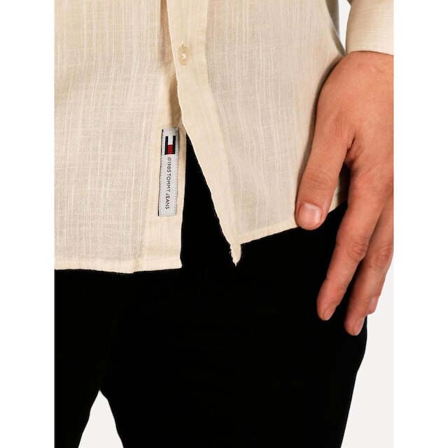 Camisa Tommy Jeans Masculina Regular Linen Blend Pocket Areia Mescla