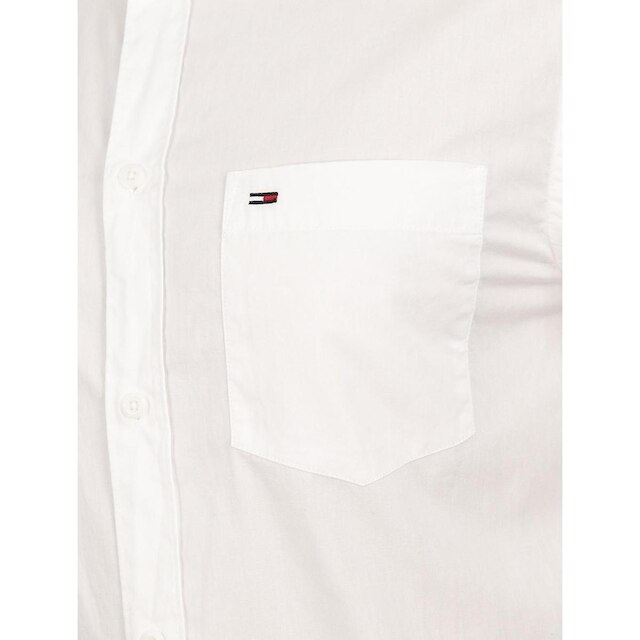 Camisa Tommy Jeans Masculina Regular Manga Curta Pocket Solid Poplin Branca