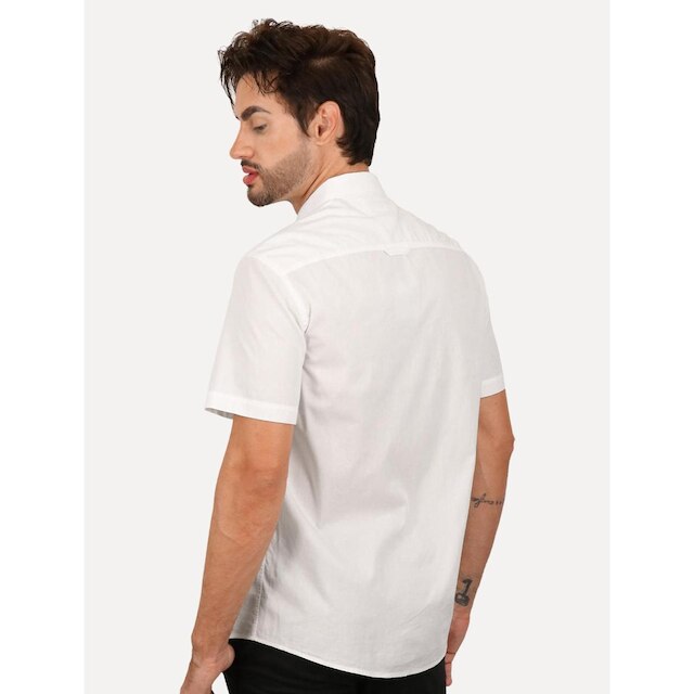 Camisa Tommy Jeans Masculina Regular Manga Curta Pocket Solid Poplin Branca