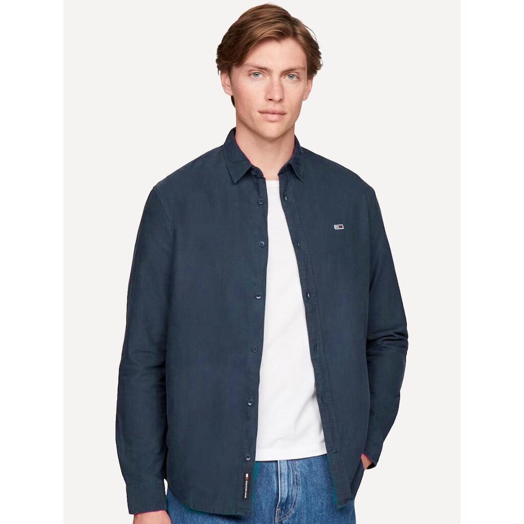 Camisa Tommy Jeans Masculina Regular Washed Oxford Azul Marinho