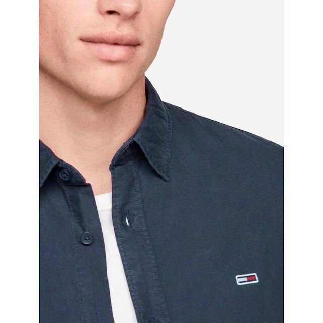Camisa Tommy Jeans Masculina Regular Washed Oxford Azul Marinho