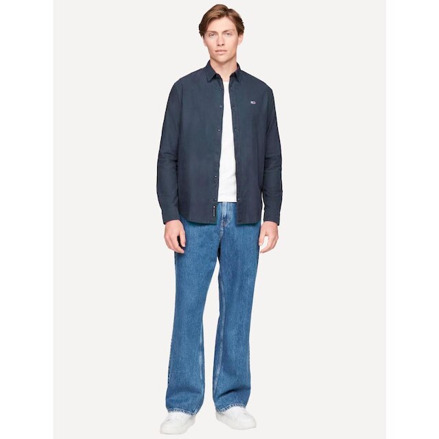 Camisa Tommy Jeans Masculina Regular Washed Oxford Azul Marinho