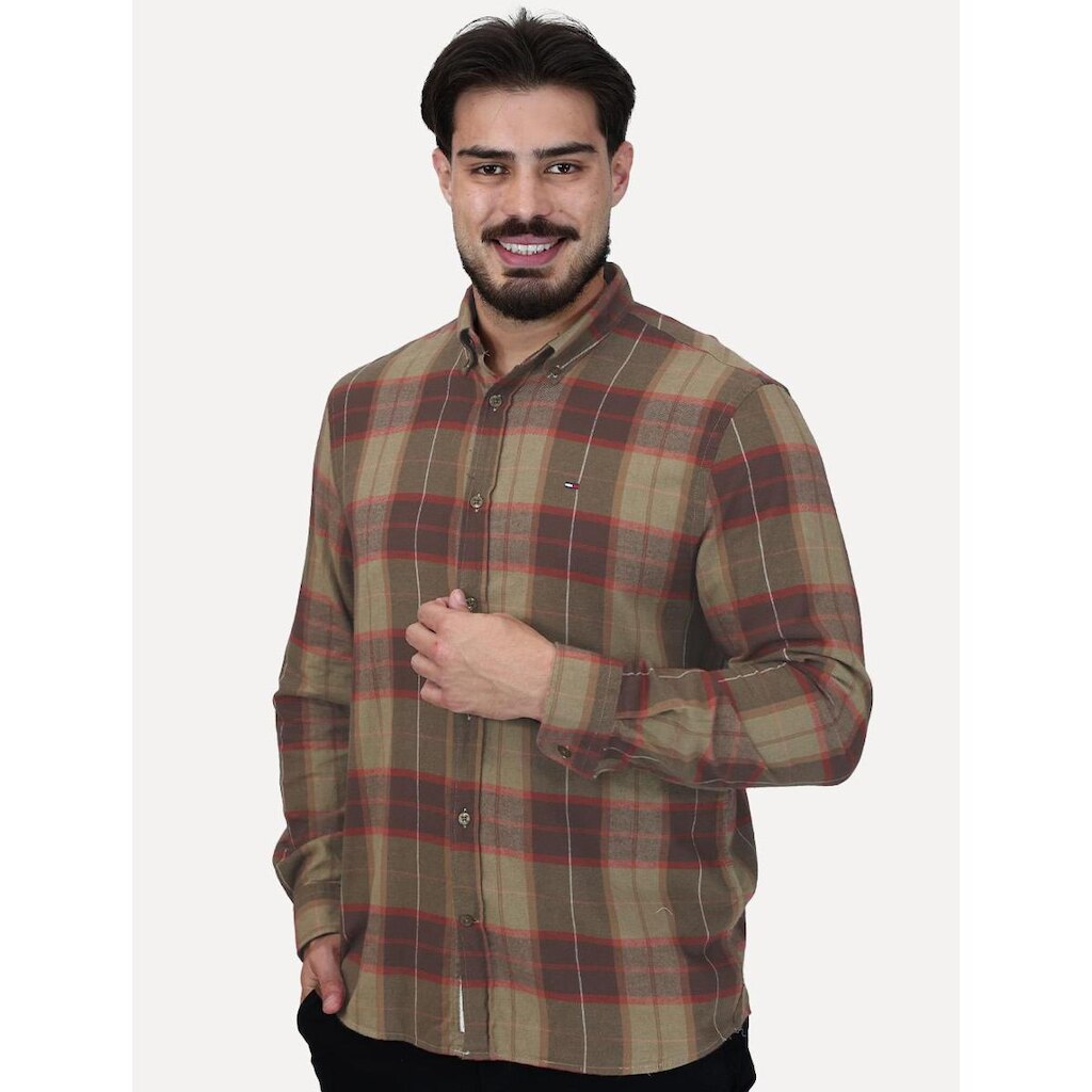 Camisa Tommy Jeans Masculina Regular Xadrez Flannel Check Marrom