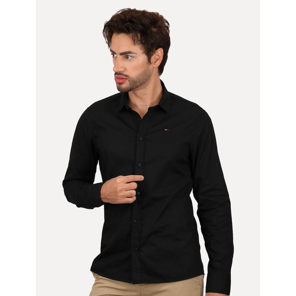 Camisa Tommy Jeans Masculina Slim Original Stretch Preta