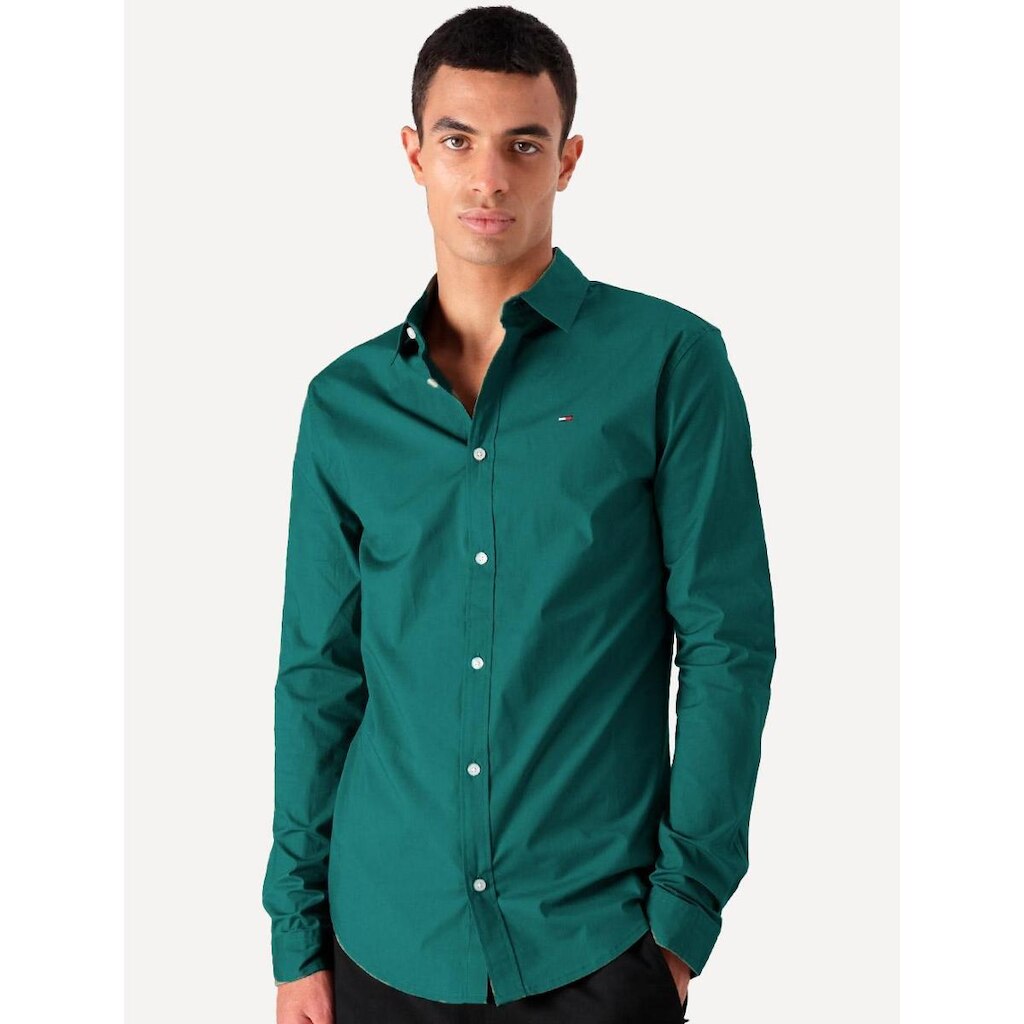 Camisa Tommy Jeans Masculina Slim Original Stretch Verde Escuro