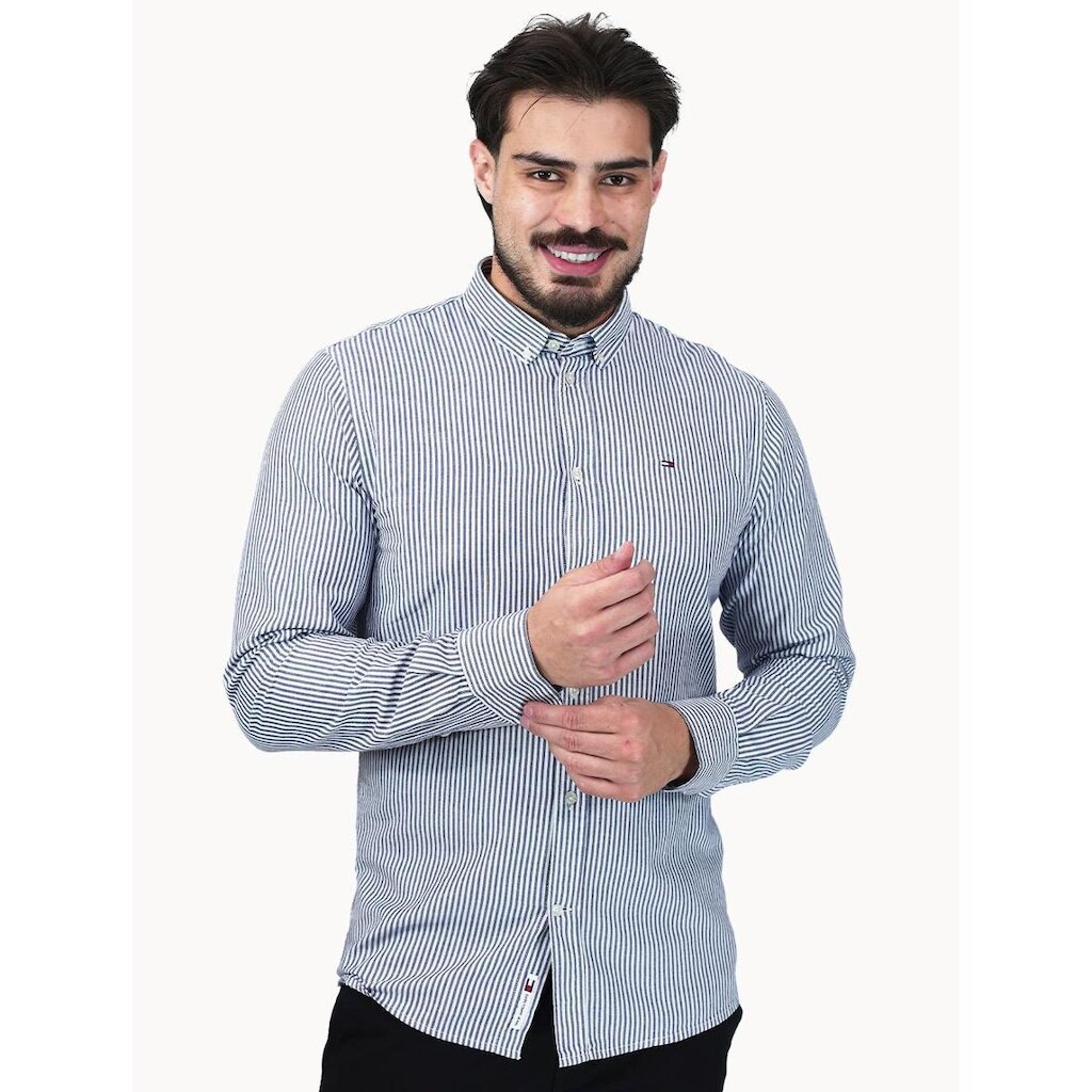 Camisa Tommy Jeans Masculina Slim Striped Oxford Azul Marinho