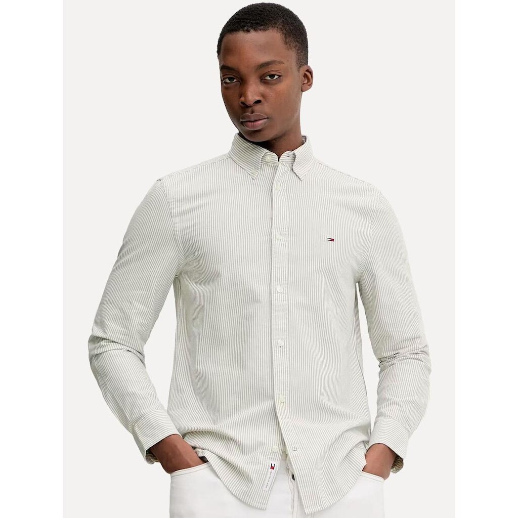 Camisa Tommy Jeans Masculina Slim Striped Oxford Verde ABDM0DM20668 TJMAS