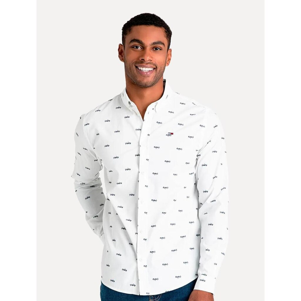 Camisa Tommy Jeans Regular College Pop Dobby Branca