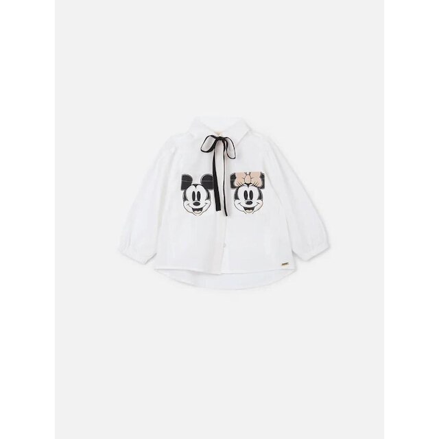 Camisa Tricoline Laço Minnie e Mickey Animê