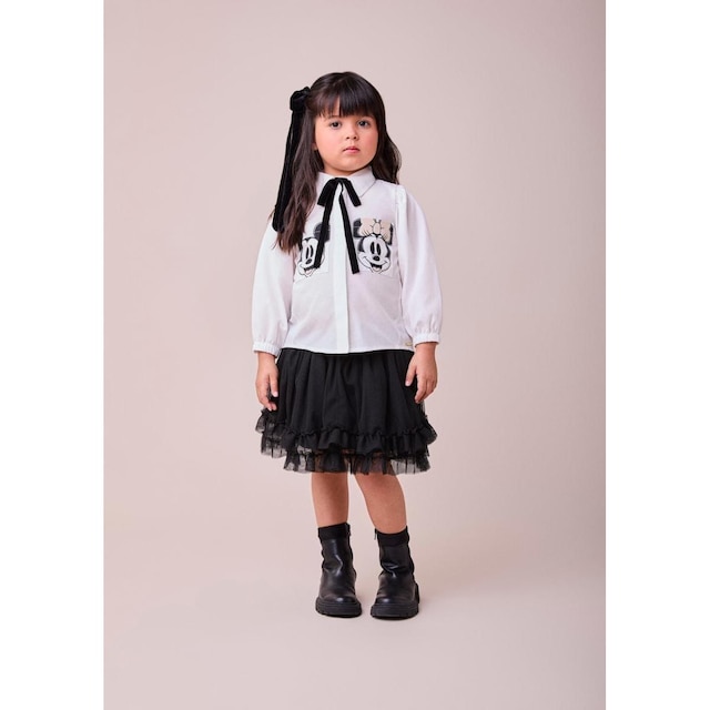 Camisa Tricoline Laço Minnie e Mickey Animê