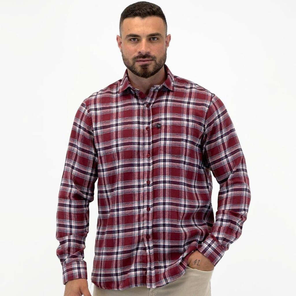 Camisa Vilejack Xadrez Manga Longa em Flanela com Bolso Masculina