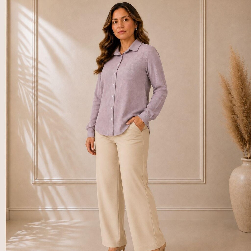 Camisa Viscose Listrada Manga Longa