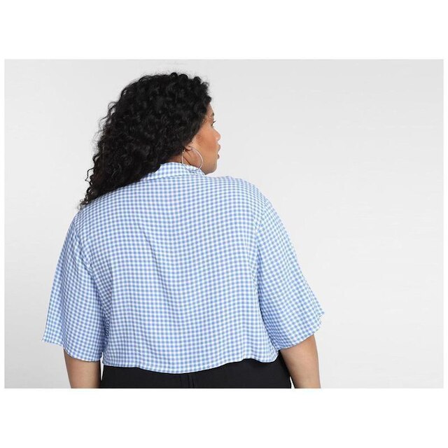 Camisa Vista Cropped Xadrez Manga 3/4