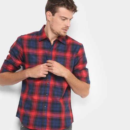 Camisa Xadrez Broken Rules Flanelada Masculina - Vermelho
