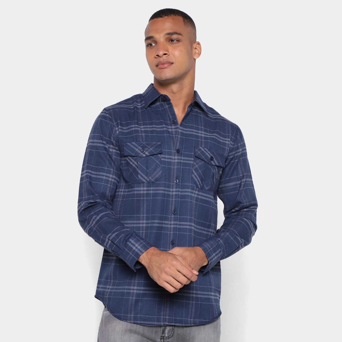 Camisa Xadrez Manga Longa Broken Rules Masculina - Marinho Menor preço em Camisa Xadrez Manga Longa Broken Rules Masculina - Marinho