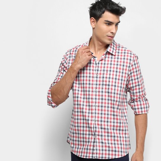 Camisa Xadrez Manga Longa Calvin Klein Regular Monte Carlo Exclus Masculina - Branco