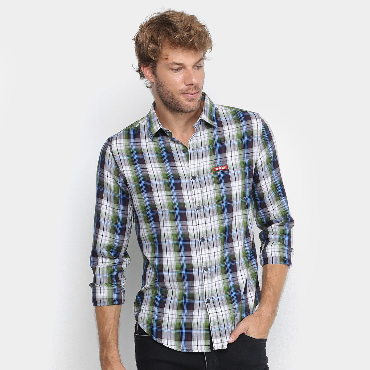 Camisa Xadrez Manga Longa Ellus 2nd Floor Masculina - Verde claro Menor preço em Camisa Xadrez Manga Longa Ellus 2nd Floor Masculina - Verde claro
