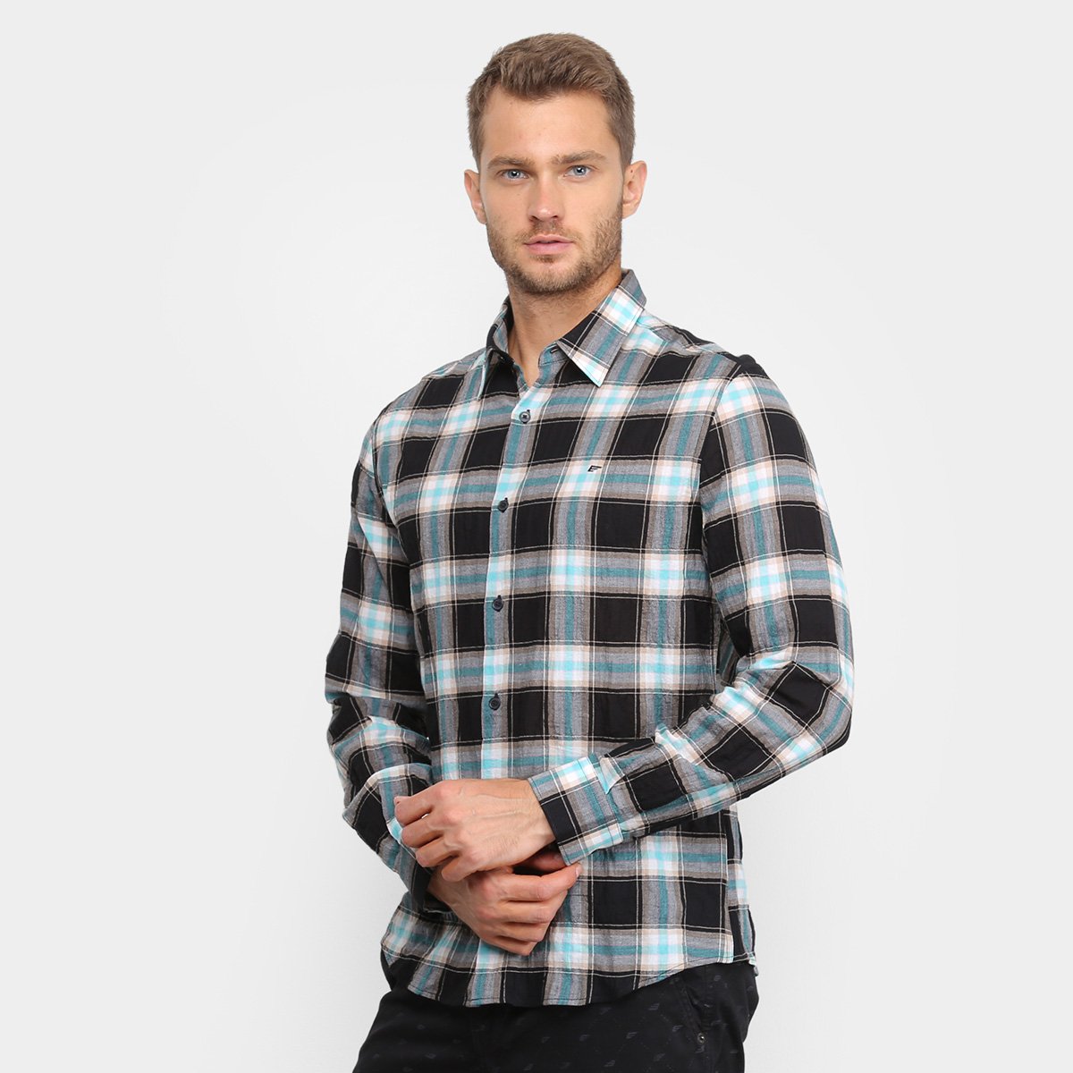 Camisa Xadrez Manga Longa Ellus Masculina - Areia Menor preço em Camisa Xadrez Manga Longa Ellus Masculina - Areia