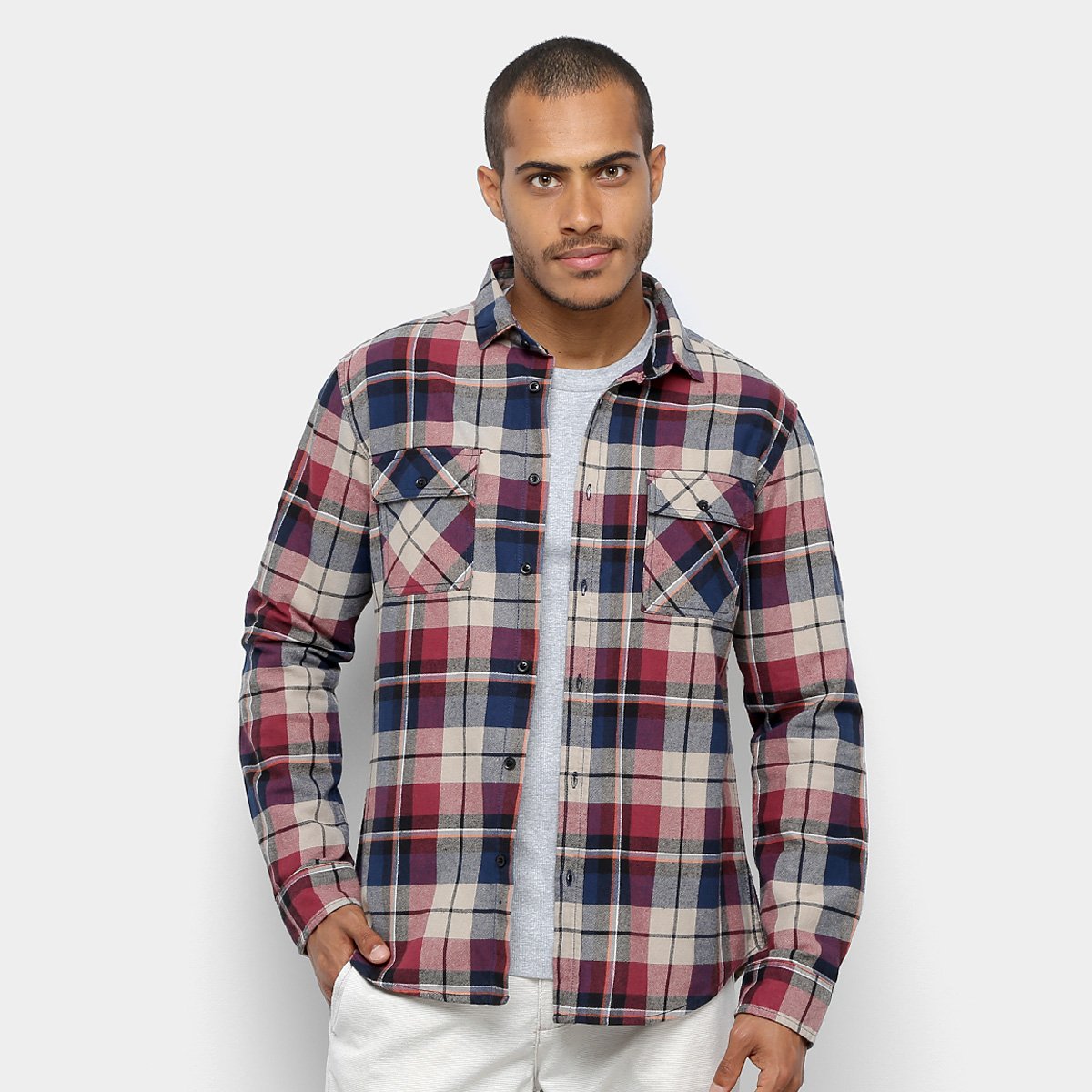 Camisa Xadrez Manga Longa Malwee Masculina Bege Zattini