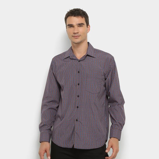 Camisa Xadrez Manga Longa Watkins&Krown com Bolso Masculina - Laranja+Azul