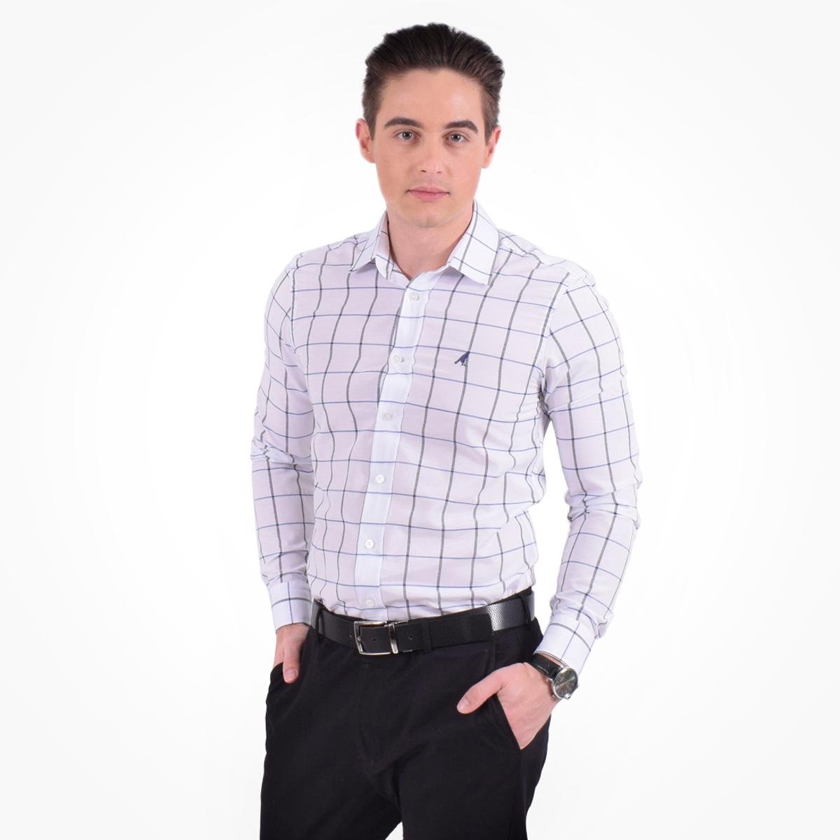 Camisa xadrez masculina branca Clearance