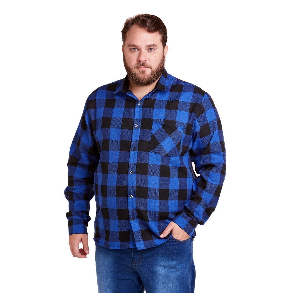 Camisa Xadrez Plus Size Masculino Flanelado Manga Longa - Azul | Zattini