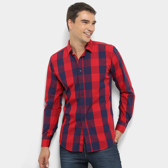 Camisa Xadrez Watkins&Krown Masculina - Vermelho+Marinho