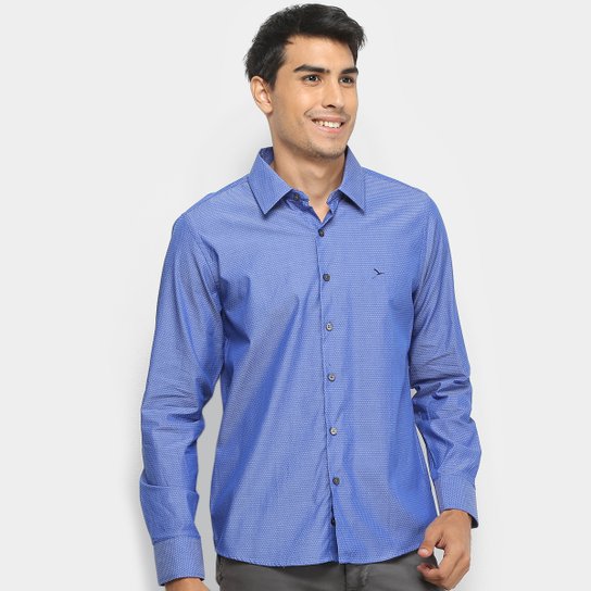 Camisa Yachtmaster Manga Longa Slim Mini Print Masculina - Azul