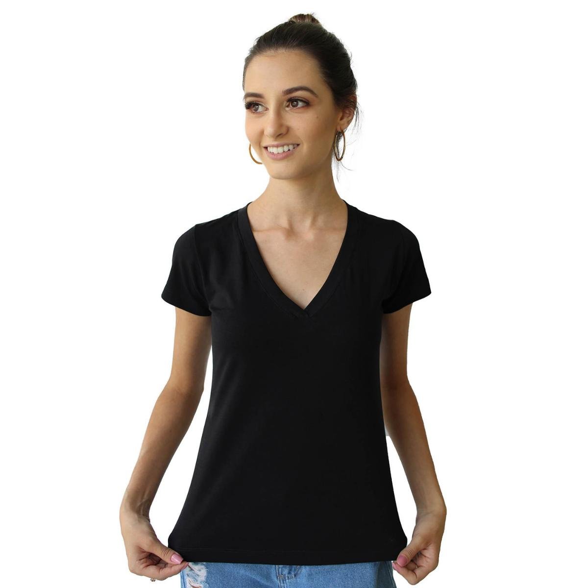 Camiseta 4AS Manga Curta Feminina - Preto Menor preço em Camiseta 4AS Manga Curta Feminina - Preto