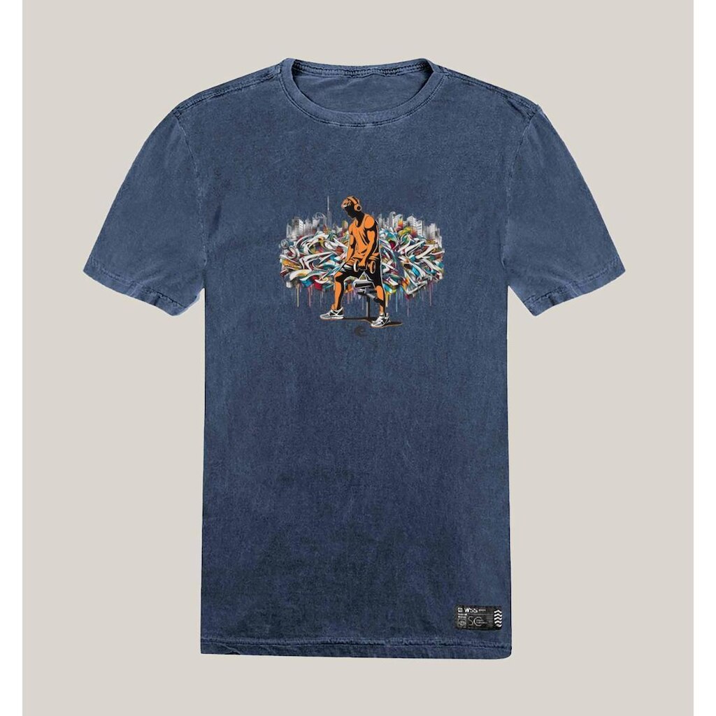 Camiseta Academia Masculina Estonada Algodão Prime WSS Gym Graffiti Orange