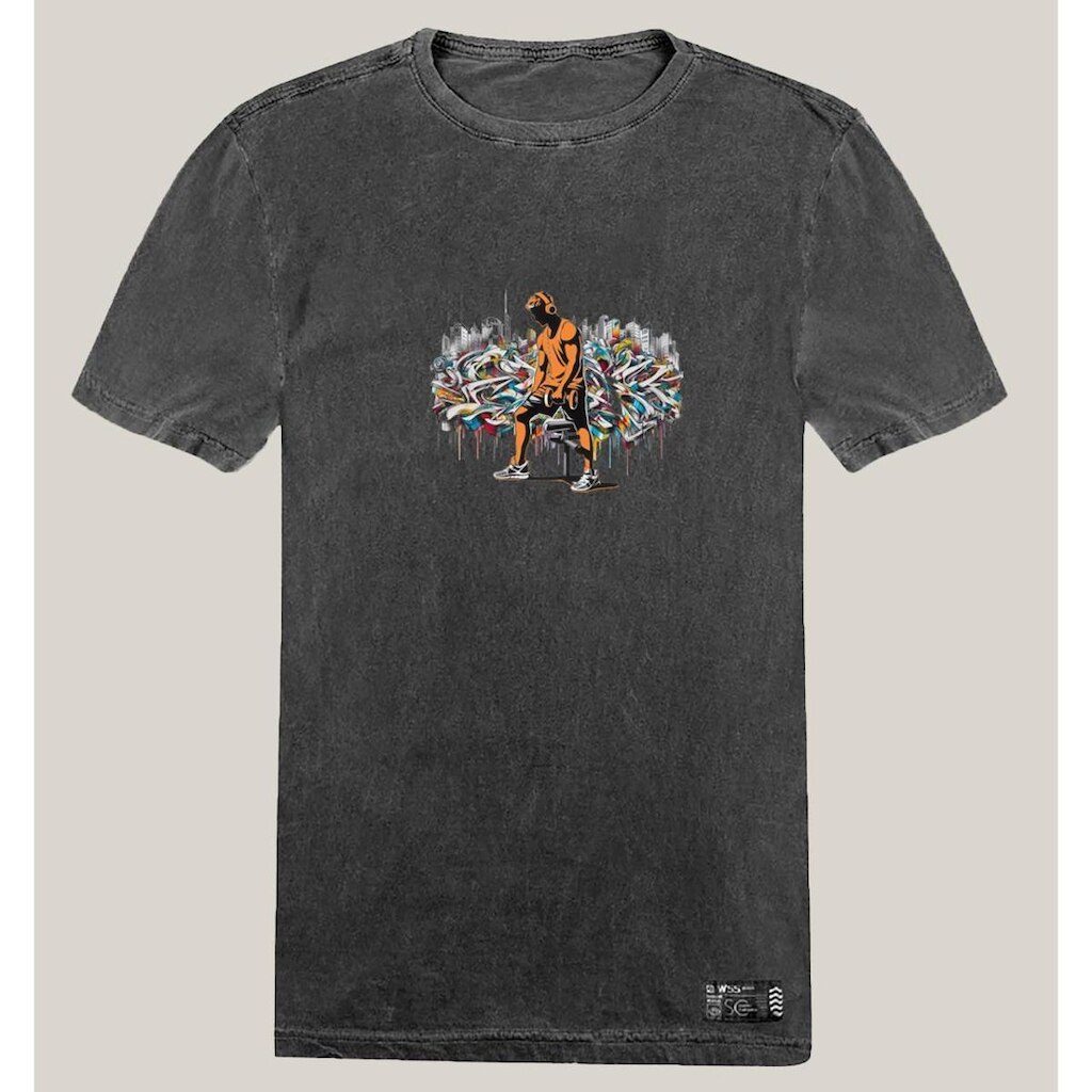 Camiseta Academia Masculina Estonada Algodão Prime WSS Gym Graffiti Orange
