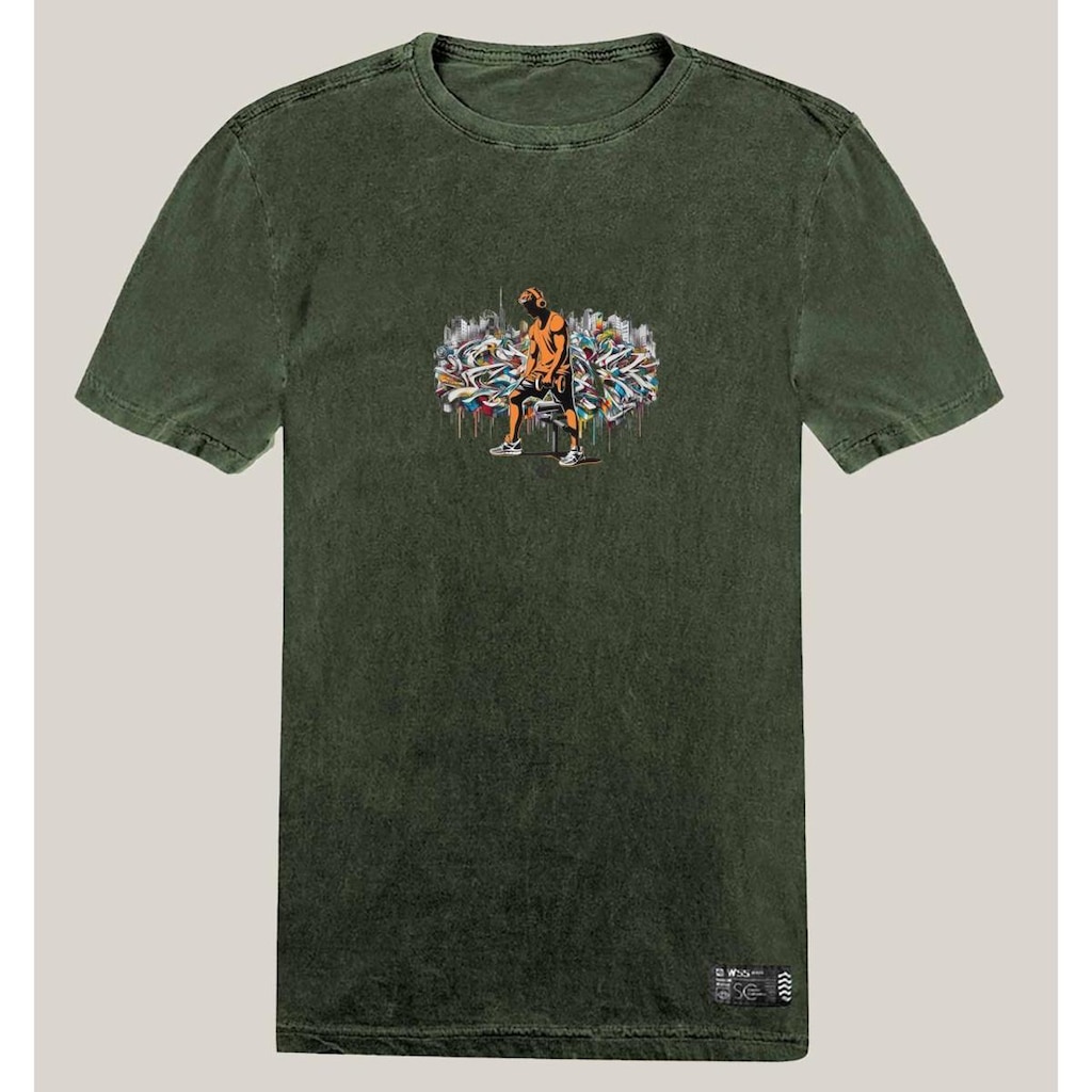 Camiseta Academia Masculina Estonada Algodão Prime WSS Gym Graffiti Orange