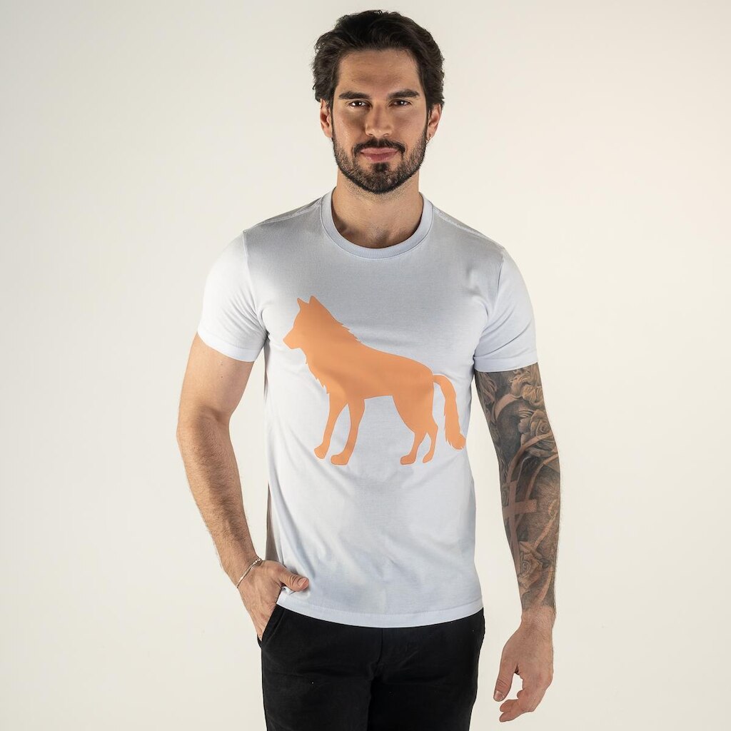 Camiseta Acostamento Branca Lobo Laranja