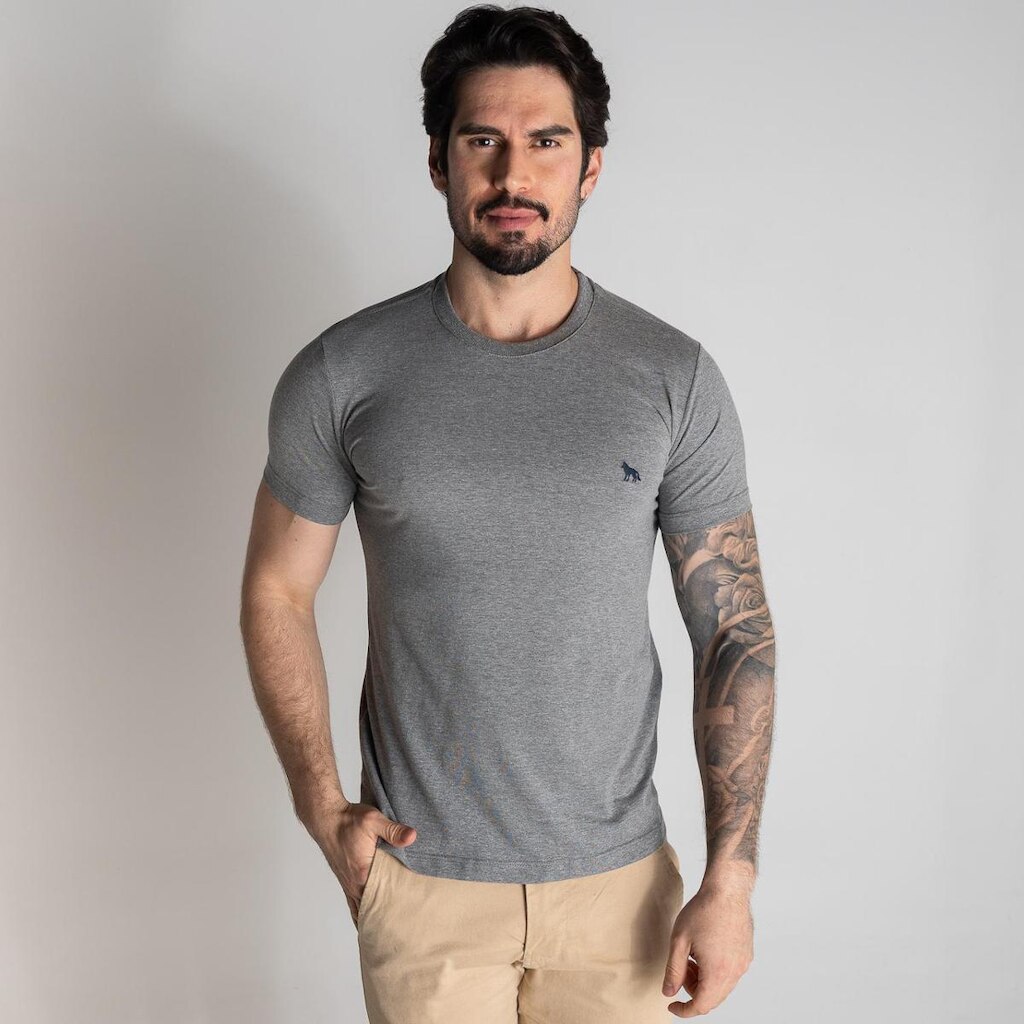 Camiseta Acostamento Casual Cinza Mescla